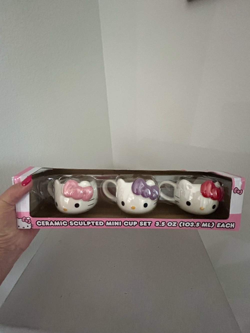 Hello Kitty 3 Mini Ceramic Cup Set with Pink, Purple, Red Bows